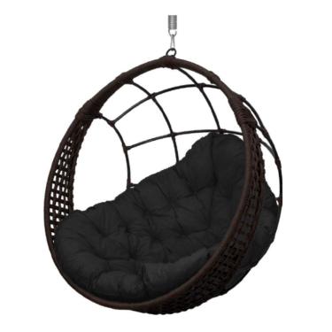 Imagem de Cadeira Balanço Ninho Suspenso Em Corda Náutica Luxo Marrom/preto