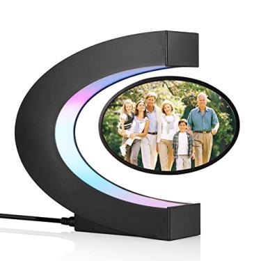 Imagem de UVEHAS Porta-retrato levitante com luzes coloridas de LED, levitação magnética, flutuante, giratória, suporte para exibição de luz noturna para decoração de mesa de escritório em casa, presente de
