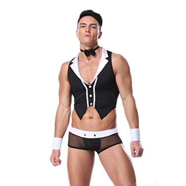 Imagem de BBOYMMYOBB Sexy Butler Costume Set, Black and White Waiter Outfit with Bow Tie, Mesh Shorts and Cuffs
