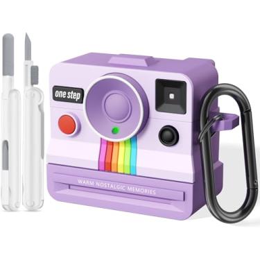 Imagem de Capas retrô para AirPods 4 2024 com kit de limpeza - Capas protetoras VISOOM bonitas e chiques para AirPods 4ª geração, capa macia Polaroid exclusiva para Apple AirPod iPods 4, capa de carregamento