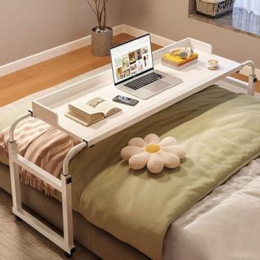 Imagem de Mesa de cama, mesa de computador, mesa de cama de 115 a 210 cm, carrinho de armazenamento com 4 rodas de altura ajustável de 65 a 95 cm para trabalho, jantar, casa, quarto