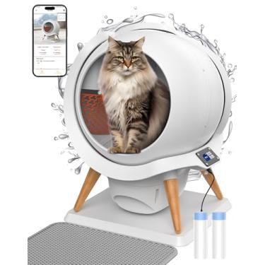 Imagem de HoneyGuaridan Caixa de areia para gatos autolimpante, caixa de areia impermeável para gatos, autolimpante, controle de aplicativos, inodoro, proteção de segurança integrada, lavável em água, para