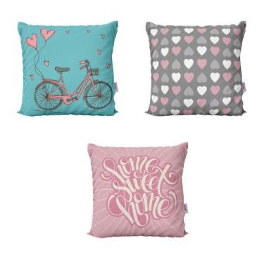 Imagem de Almofadas Decorativas Rosa E ul Bike Home Para Sala 40X40 - Novadecora