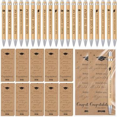 Imagem de Motipuns Conjunto de 20 canetas de presente de formatura com marcadores, canetas de bambu inspiradoras motivacionais, cartões religiosos de tinta preta a granel com bolsas opp para aulas de 2025