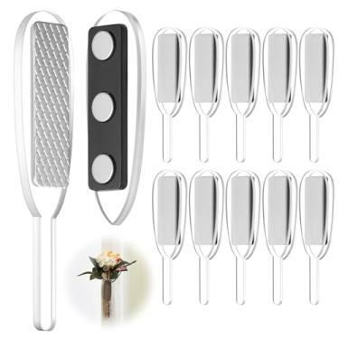 Imagem de Colingmill 10 pares de ímãs florais de flor na lapela DIY Clip-on Boutonniere suporte de corpete para homens noiva noivo casamento negócios casa de botão flores acessórios para fazer flores (acrílico)