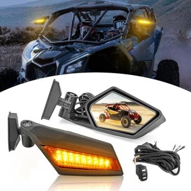 Imagem de Wsays Espelhos Laterais De Corrida Utv Com Luzes De Seta De Led E Chicote Elétrico Compatíveis Com Can Am Maverick X3 Xds Xrs Max R Turbo 2017-2025