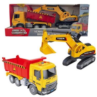 Imagem de Caminhão Brinquedo Com Luz E Som Carreta Escavadeira Fricção - ZIPPY T