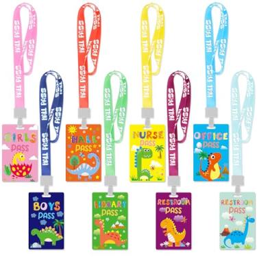 Imagem de Ctosree Conjunto de 8 cordões de PVC inquebráveis de dinossauros e passes escolares materiais escolares materiais para professores para sala de aula, ensino fundamental, sala de estar, biblioteca, escritório