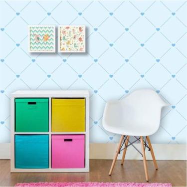 Imagem de Papel de Parede Losango em Tons de Azul com Coração 270 - Inove Papéis