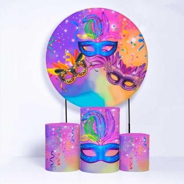 Imagem de Kit Painel de Festa Redondo de 1,80m e Trio de Cilindros Carnaval - Fera Print
