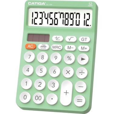 Imagem de CATIGA Calculadora de mesa básica de 12 dígitos com visor LCD grande, botões grandes, 4 funções, energia solar e bateria dupla, para escritório, escola, casa, SD-1292 Mint