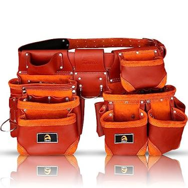 Imagem de ABRIX Bolsa de ferramentas Pro-28 100% couro real multiuso 28 bolsos organizador de trabalho porta-ferramentas de moldura para cinto de ferramentas de carpinteiro, construção, bolsa de ferramentas de eletricista com cinto