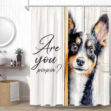 Imagem de YSSFAV Funny Dog Cortina de chuveiro Are You Poopin' Cute Pet Animals Conjunto de cortinas de banheiro com ganchos, 177,8 cm L x 177,8 cm A