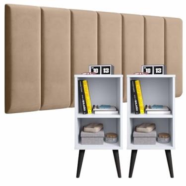 Imagem de Conjunto Cabeceira Cama Casal 1,40 Com Mesa de cabeceira Quarto Luxo (Bege - Branco)