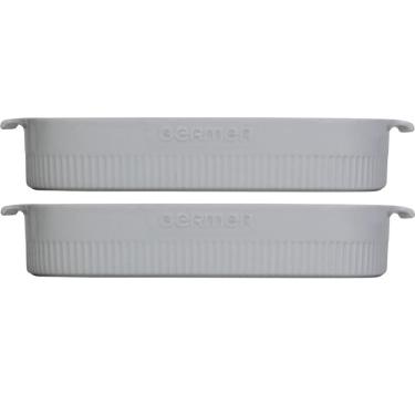 Imagem de Kit 2 Travessas Refratária Porcelana 36x24cm Branca Germer com Alças Restaurante