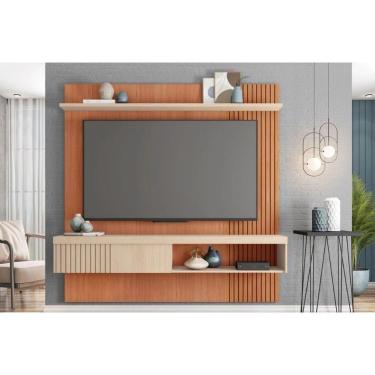 Imagem de Painel Quarto p/ TV até 65 Pol Jade Ripada 180x183cm Freijo/Off White - Caemmun