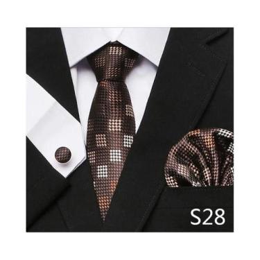 Imagem de Conjunto de Abotoaduras e Gravata Xadrez Vermelha para Homens - Ideal 