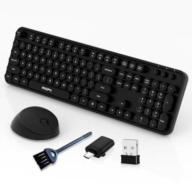 Imagem de Combo de teclado e mouse sem fio, MOFII 104 teclas, retrô, redondas, teclas de escrever, teclados ergonômicos e mouse sem fio para Windows, PC, laptop, desktop preto