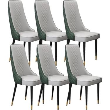 Imagem de Widppsopt Conjunto de 6 cadeiras de jantar de cozinha de couro de microfibra com encosto alto para sala de estar, assento macio acolchoado e pernas de metal de aço carbono resistente (cinza claro +