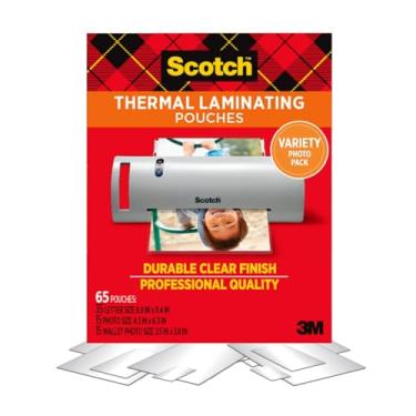 Imagem de Scotch Variety Pack Thermal Laminator Pouches 3 Mil 65/Pkg-(35) Letter, (15) 4"X6" & (15) Wallet -TP8000VP