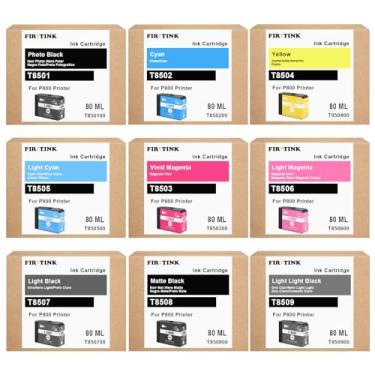 Imagem de FIRSTINK Cartuchos de tinta T850 de alta capacidade 80 ml T8501 T8502 T8503 T8504 T8505 T8506 T8507 T8508 T8509 de substituição com tinta de impressora SureColor P800 (pacote com 9)