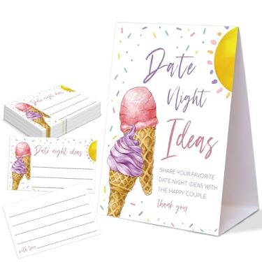 Imagem de Jogo com tema de sorvete rosa e roxo para compartilhar suas ideias para encontros noturnos, 1 placa de mesa e 50 cartas, jogos de chá de panela para 50 convidados, jogos de chá de casamento para