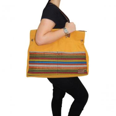 Imagem de Bolsa Feminina De Lona E Tecido Jacquard Mostarda