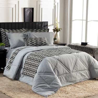 Imagem de Kit Edredom C/ Lençol Liso Áquila Dupla Face Casal Cinza
