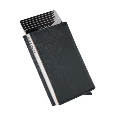 Imagem de Carteira masculina Jenoss Smart AirTag: couro de flor integral, feita à mão, capa cinza deslizante pop-up, fina, bloqueio RFID, suporte para cartão de crédito, rastreador de etiqueta Apple Air