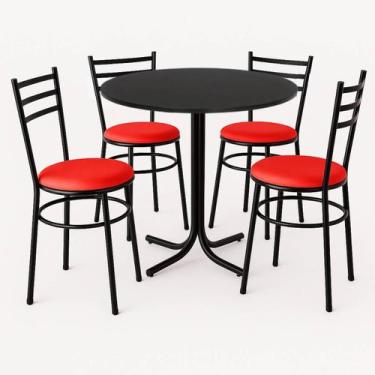 Imagem de Mesa de Jantar Redonda 80cm Preta Com 4 Cadeiras Estofada Preta - Lama