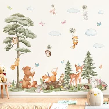 Imagem de decalmile Adesivos de parede de árvore de animais grandes da floresta urso veado raposa floresta adesivos de parede bebê berçário quarto de crianças creche decoração de parede