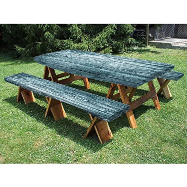 Imagem de Capa de mesa de piquenique de prancha de madeira com capas de banco, estampa de textura de prancha de madeira, para uso ao ar livre, parque, terraço, 76 x 182 cm