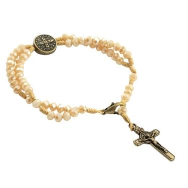 Imagem de Pulseira Terço de Pulso Medalha de São Bento Cristal 4 mm