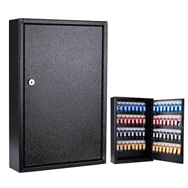 Imagem de Furnishh Porta-chaves de parede com 64 posições de metal com bloqueio de chave e etiquetas de chave com segurança para armazenamento de segurança para manoplas, hotéis, chaves de carro e casa, porta-chaves - preto