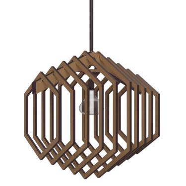 Imagem de Luminária Teto Tipo Pendente Hexagonal Mdf - Completa Cor: Marrom