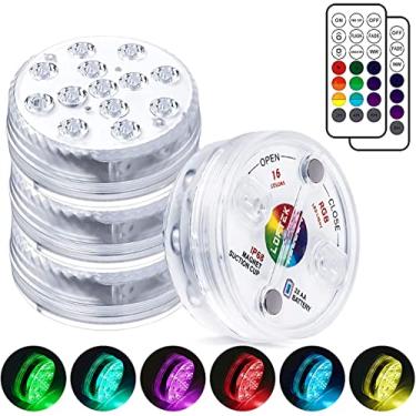 Imagem de LOFTEK Luzes LED submersíveis com controle remoto, 13 luzes LED para piscina acima do solo com ímãs e 10 ventosas, 16 luzes subaquáticas que mudam de cor para lagoas operadas por bateria (4 pacotes)