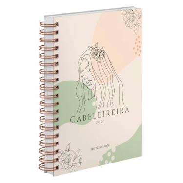 Imagem de Agenda Comercial 2026 Personalizada Capa Dura Cabeleireira Verde Nude
