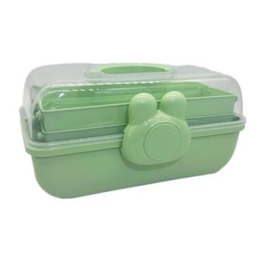 Imagem de ＫＬＫＣＭＳ Organizador de acessórios de cabelo, caixa de costura com alça, organizador de joias, caixa para grampos de cabelo, faixa de cabelo, laços, scrunchies, Verde