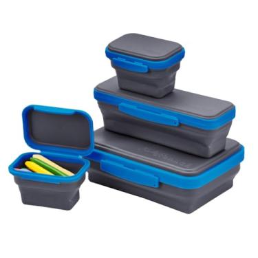 Imagem de LockerMate Kit de 4 peças de caixa de armazenamento Flexi, estojo dobrável para artesanato e material escolar, cinza/azul