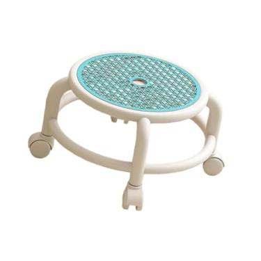 Imagem de IEUDNS Banco baixo redondo com rodinhas, giratório 360°, resistente, fácil de mover, leve, com rodinhas, assento para salões e garagens, Azul