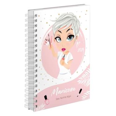 Imagem de Agenda Comercial 2026 Personalizada Capa Dura Manicure Platinada Cores (Rosa)