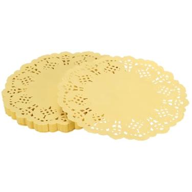 Imagem de YELARXI Doilies de papel, toalhas de renda de papel, descartáveis, redondos, modernos, decorativos, volumosos, 14 cm, adequado para bolos, sobremesas, artesanato, grelhados, fritos, utensílios de mesa