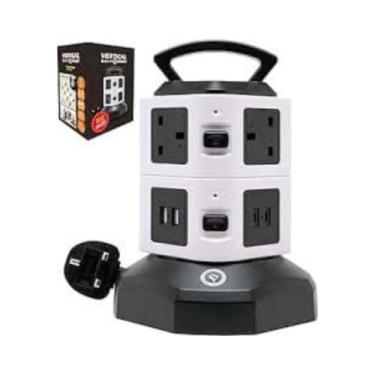 Imagem de Torre Vertical 3 Tomadas e 2 USB com Botões Individuais – Ideal para Casa e Escritório