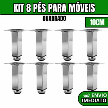 Imagem de Kit 8 Pés Para Móveis Regulável Quadrado Cromado Pezinho Base Para Móv