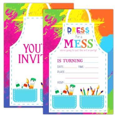 Imagem de Convites de festa de pintura artística com envelopes, cartões de aniversário coloridos convite temático de pintura para meninos meninas crianças, 20 dupla face, preenchimento de aniversário, convites