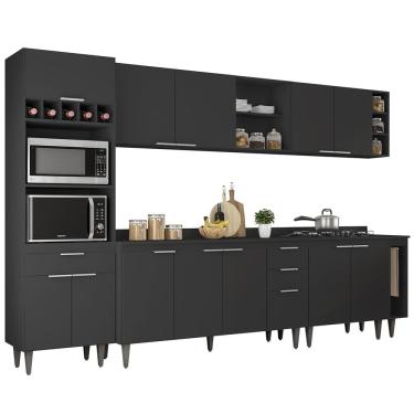 Imagem de Armário de Cozinha Com Tampo CP07 310cm Pérola Preto Z34      - Mpozenato