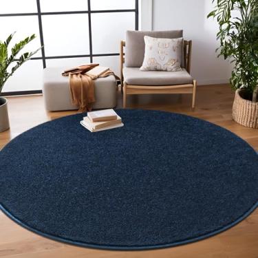 Imagem de FALARK Tapetes redondos de 1,5 x 1,8 m para sala de estar, quarto, ultramacio, azul marinho, espuma viscoelástica moderna, tapete circular antiderrapante, confortável, lavável para meninos e meninas