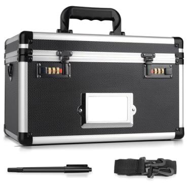 Imagem de LOCKCURX Caixa organizadora de arquivos – caixa de bloqueio com compartimento para etiquetas, caixa de armazenamento com trava, cofre portátil para documentos, medicamentos e objetos de valor - 38 x
