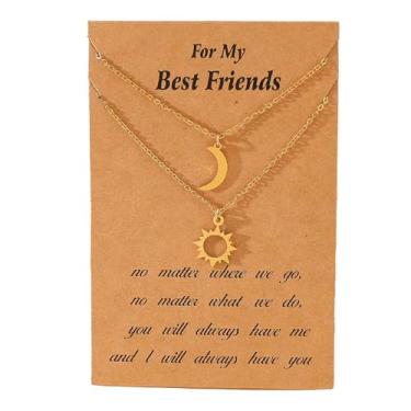 Imagem de LittleFathand Colar de sol e lua para amizade combinando melhores amigos, colar de aço inoxidável com pingente de lua e sol para presente de BFFJewelry, Zinco, Sem Pedra Preciosa