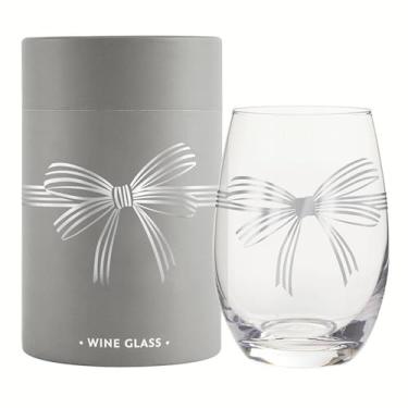 Imagem de Santa Barbara Design Studio Taça de vinho para presente de Natal sem haste em caixa de presente, 500 ml, laço prateado